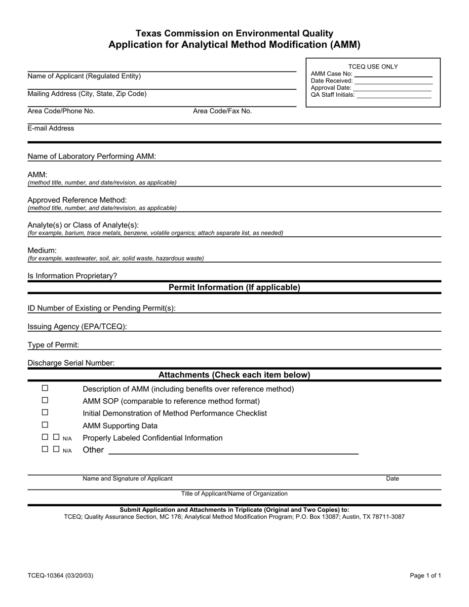 Form TCEQ-10364 Application for Analytical Method Modification - Texas, Page 9