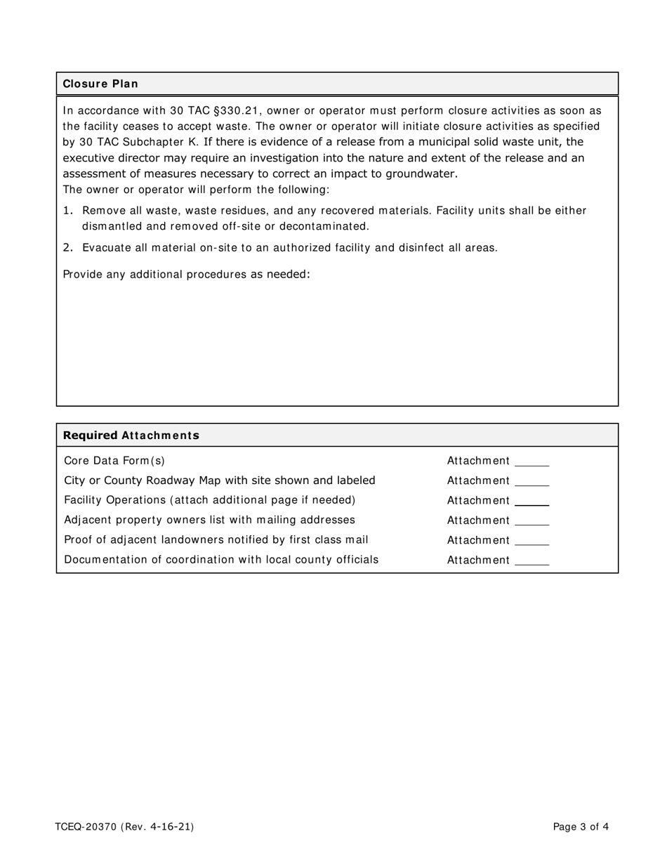 Form TCEQ-20370 Notice of Intent to Operate a Low-Volume Transfer Station - Texas, Page 3