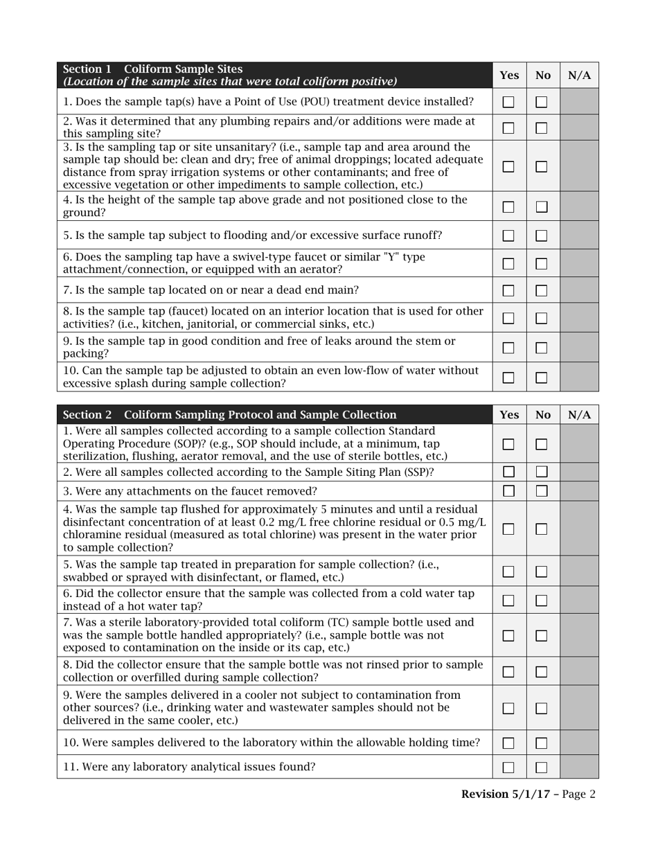 Form TCEQ-20901 Revised Total Coliform Rule (Rtcr) Level 1 Assessment Form - Texas, Page 2