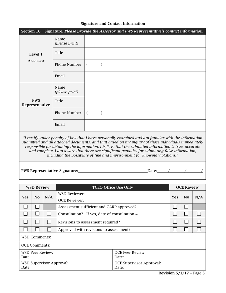 Form TCEQ-20901 Revised Total Coliform Rule (Rtcr) Level 1 Assessment Form - Texas, Page 8