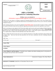 Form 25-015 &quot;Add a Course Application for Continuing Education&quot; - Texas