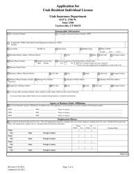 Application for Utah Resident Individual License - Utah