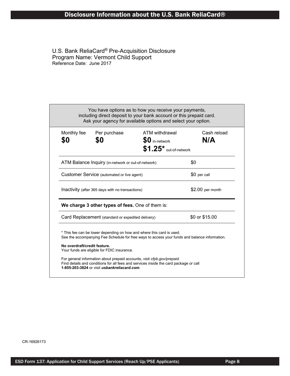 ESD Form 137 Application for Child Support Services for Reach up / Pse Applicants - Vermont, Page 8