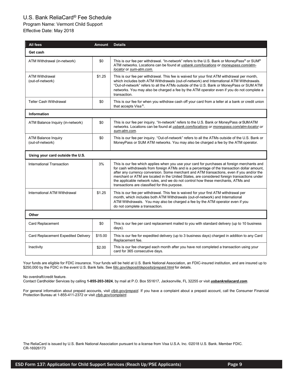 ESD Form 137 Application for Child Support Services for Reach up / Pse Applicants - Vermont, Page 9