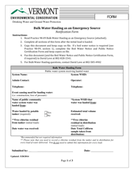 Document preview: Bulk Water Hauling as an Emergency Source Notification Form - Vermont