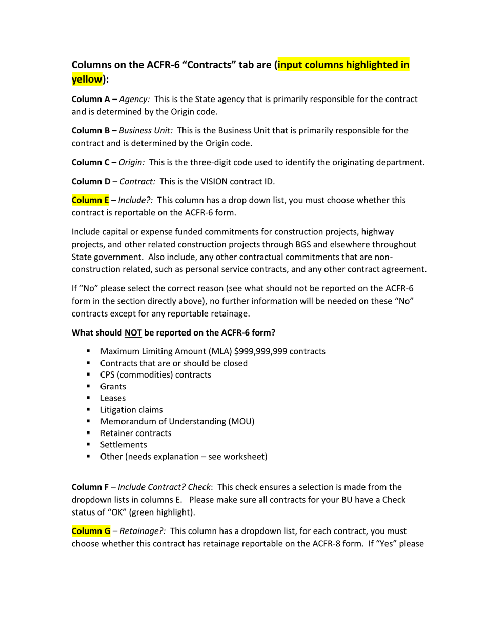 Instructions for Form ACFR-6, ACFR-8 - Vermont, Page 2