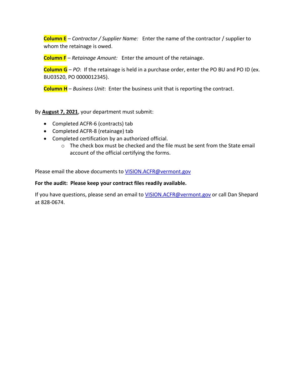 Instructions for Form ACFR-6, ACFR-8 - Vermont, Page 5