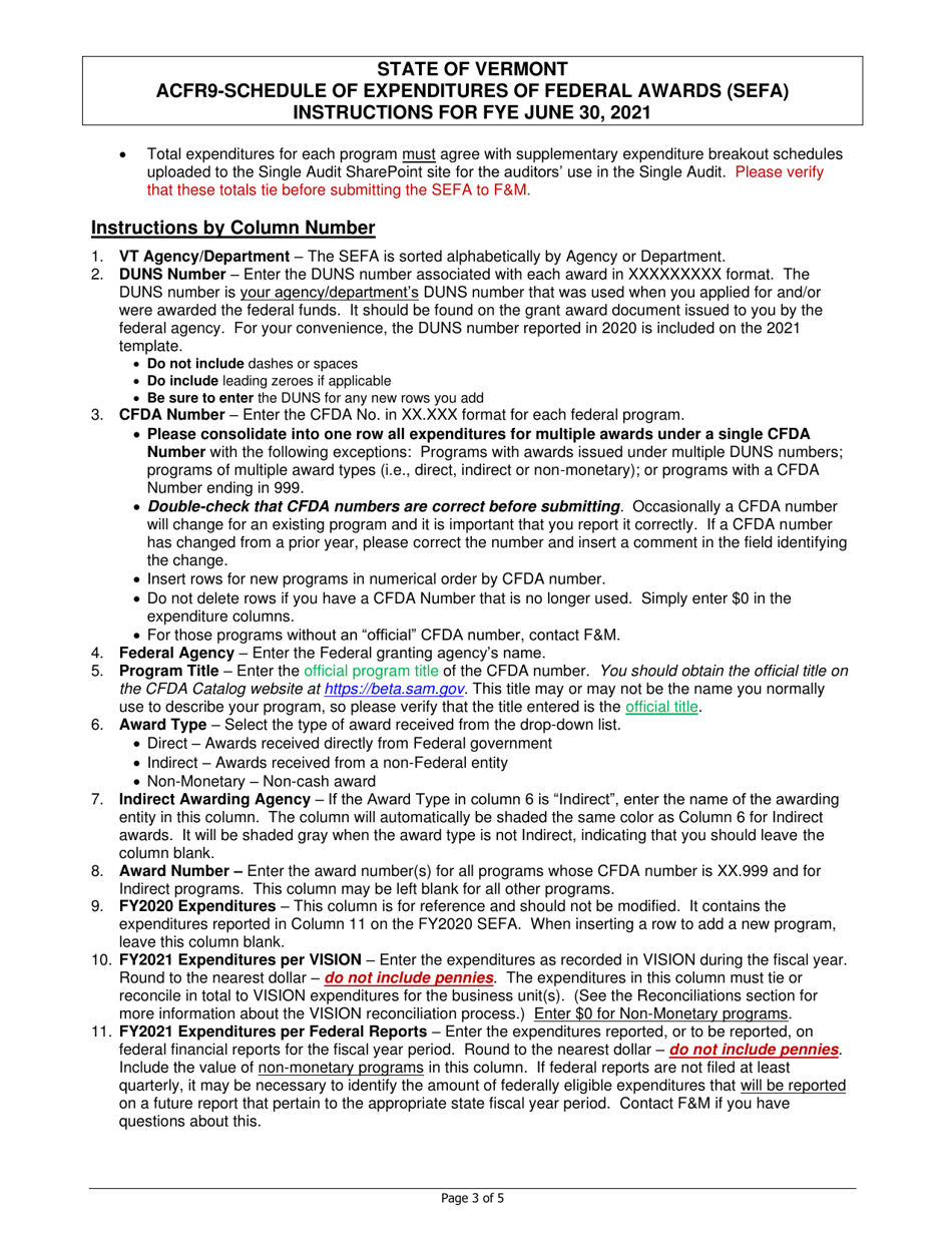 Instructions for Form ACFR-9 Sefa Form - Vermont, Page 3