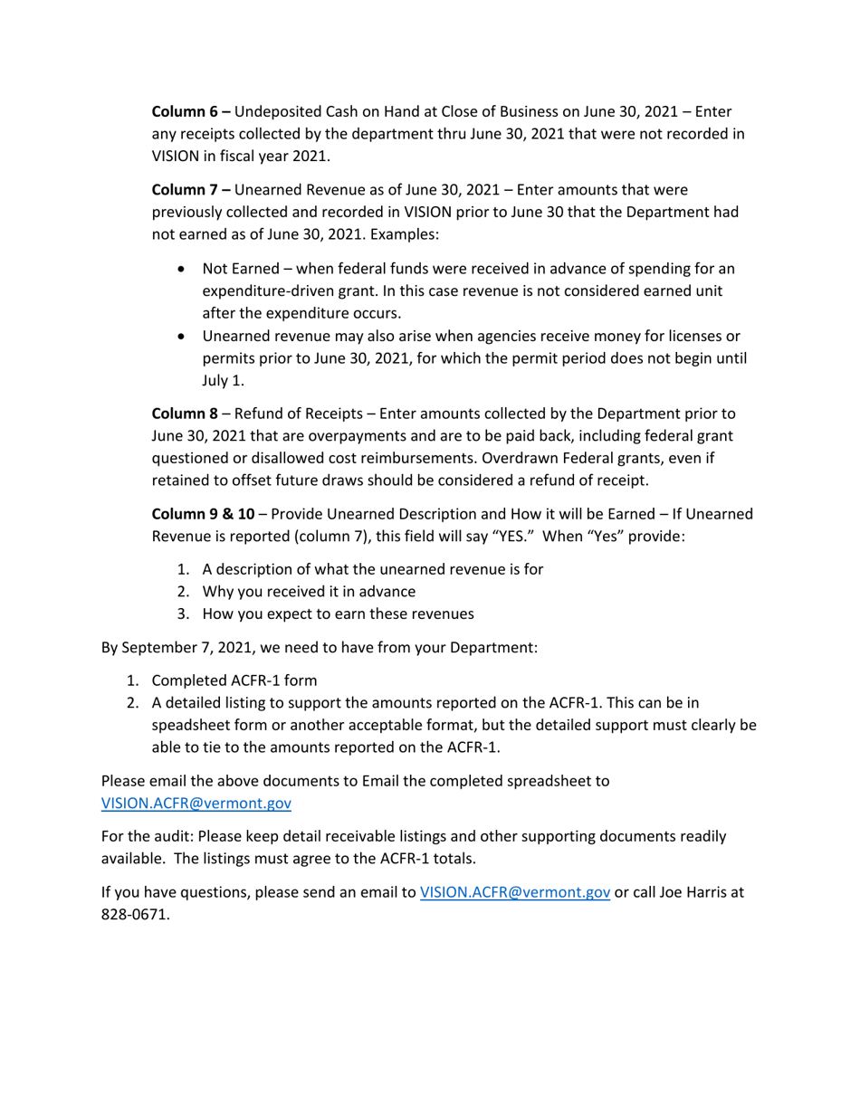 Instructions for Form ACFR-1 Accounts Receivable - Vermont, Page 3