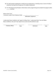 Form 200-00390 Probation Order - Vermont, Page 4