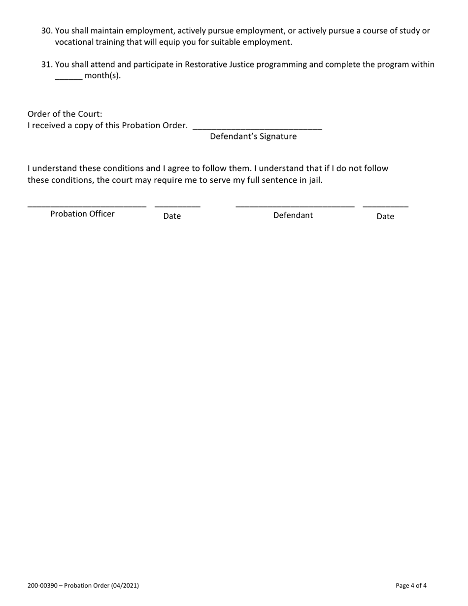 Form 200-00390 Probation Order - Vermont, Page 4