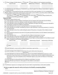 Form 400-00150CC Complaint for Relief From Abuse on Behalf of a Child - Vermont, Page 2