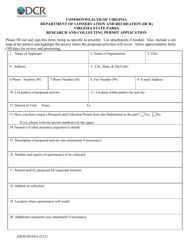 Form DCR199-043 State Parks Research and Collecting Permit Application - Virginia
