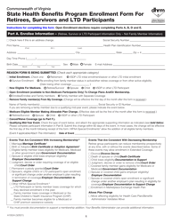 Form A10524 &quot;State Health Benefits Program Enrollment Form for Retirees, Survivors and Ltd Participants&quot; - Virginia