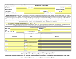 Document preview: Form DA-04-121-CARDINAL Authorized Signatories - Virginia