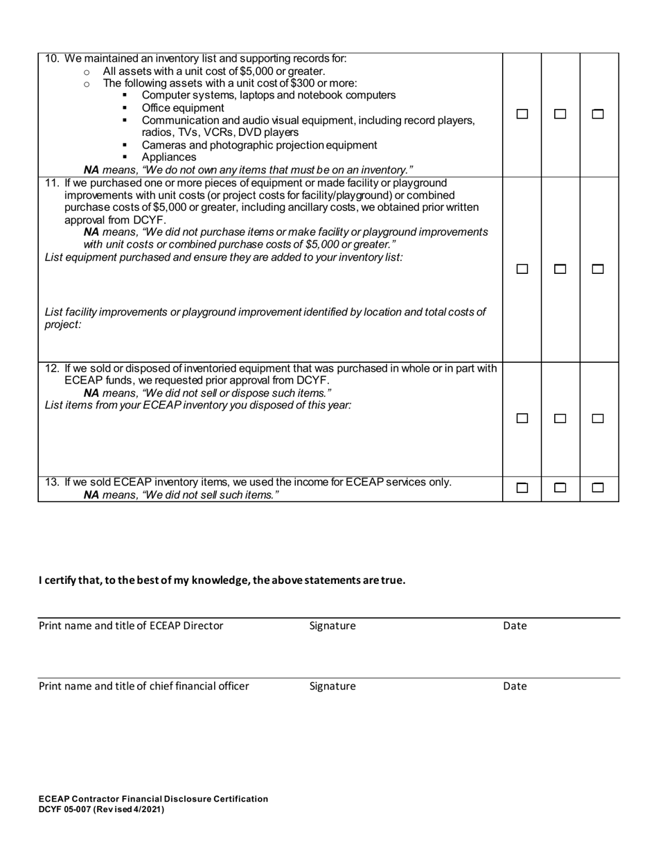 DCYF Form 05-007 Eceap Contractor Financial Disclosure Certification - Washington, Page 2