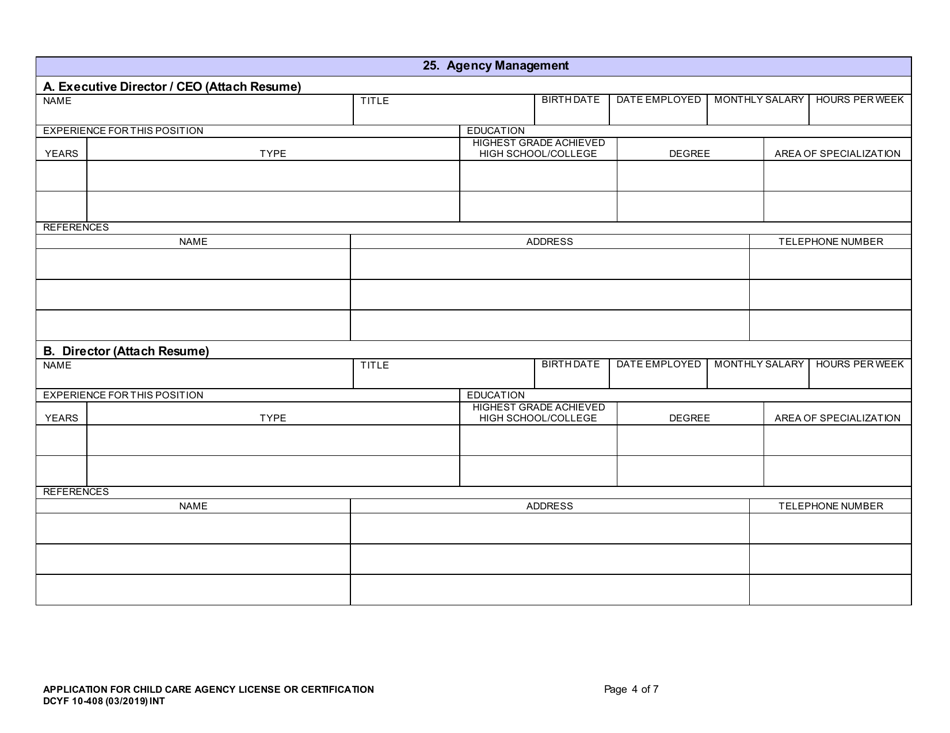 DCYF Form 10-408 Application for Child Care Agency License or Certification - Washington, Page 4