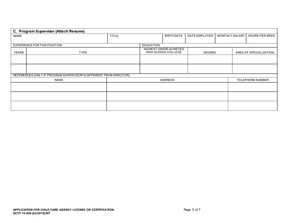 DCYF Form 10-408 Application for Child Care Agency License or Certification - Washington, Page 5