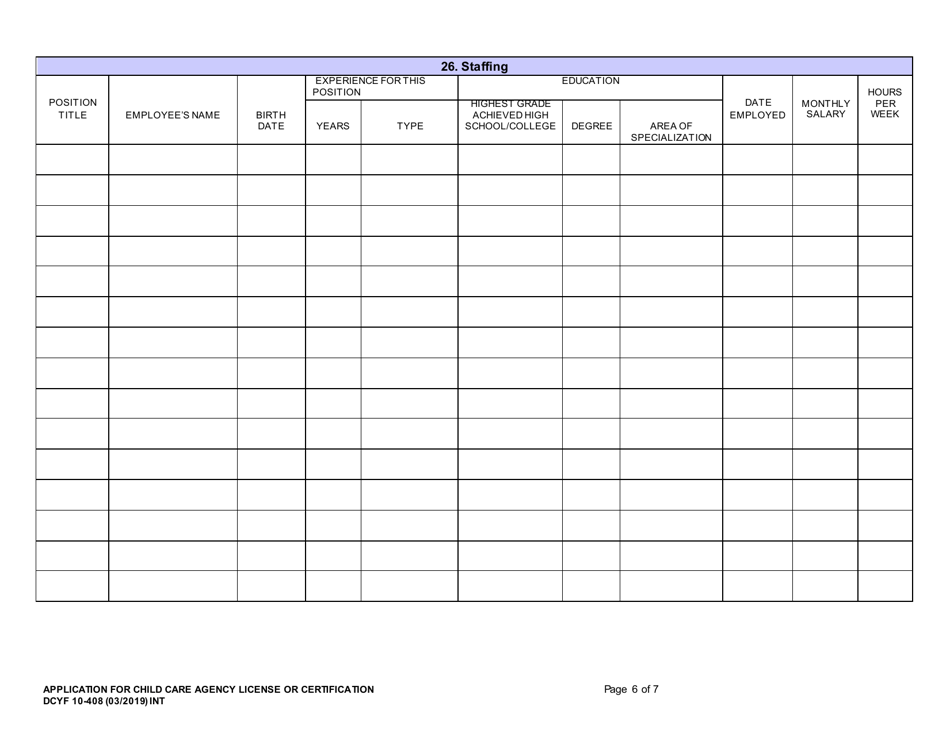 DCYF Form 10-408 Application for Child Care Agency License or Certification - Washington, Page 6