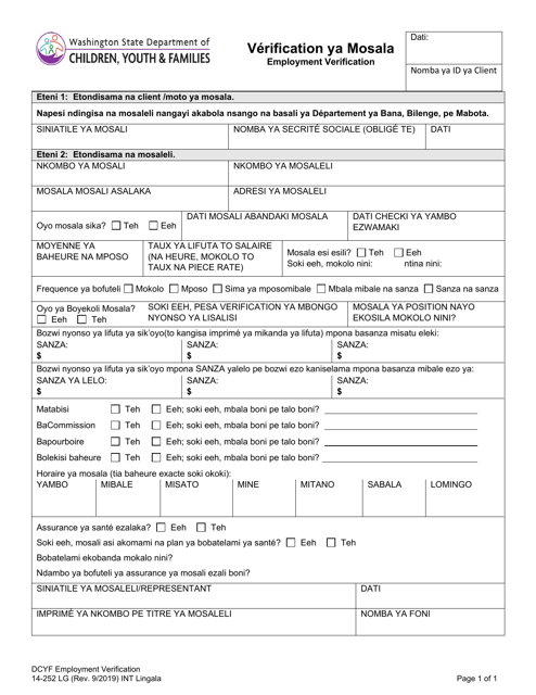DCYF Form 14-252 Employment Verification - Washington (Lingala)