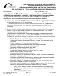 Form DOC02-025ES Sex Offender Treatment and Assessment Programs Limits of Confidentiality - Washington (English/Spanish)