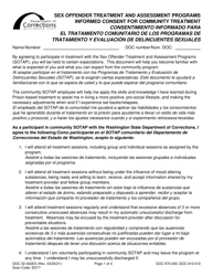 Form DOC02-402ES Sex Offender Treatment and Assessment Programs Informed Consent for Community Treatment - Washington (English/Spanish)