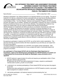 Form DOC02-330ES Sex Offender Treatment and Assessment Programs Informed Consent for Prison Treatment - Washington (English/Spanish)