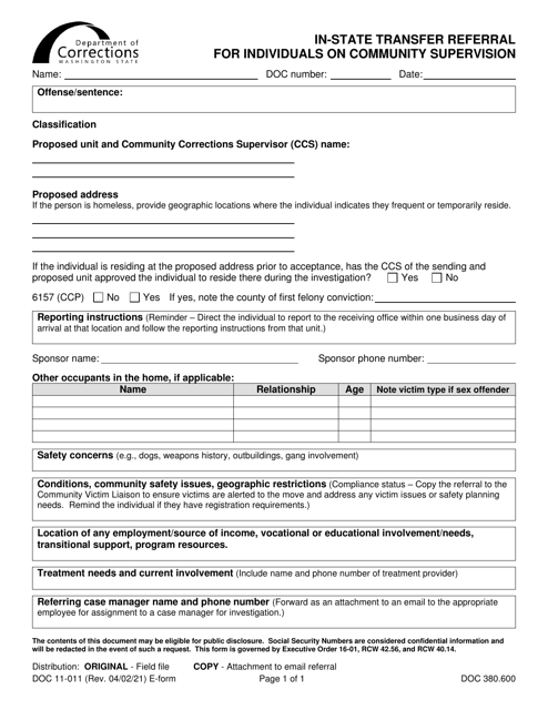 Form DOC11-011  Printable Pdf