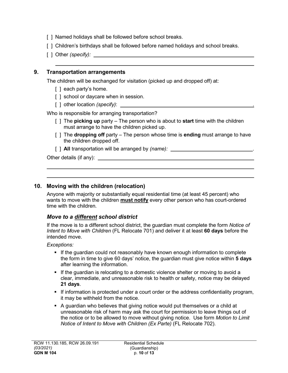 Form GDN M104 Residential Schedule (Guardianship) - Washington, Page 10