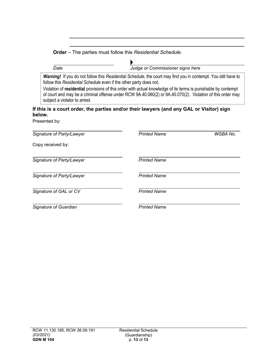 Form GDN M104 Residential Schedule (Guardianship) - Washington, Page 13