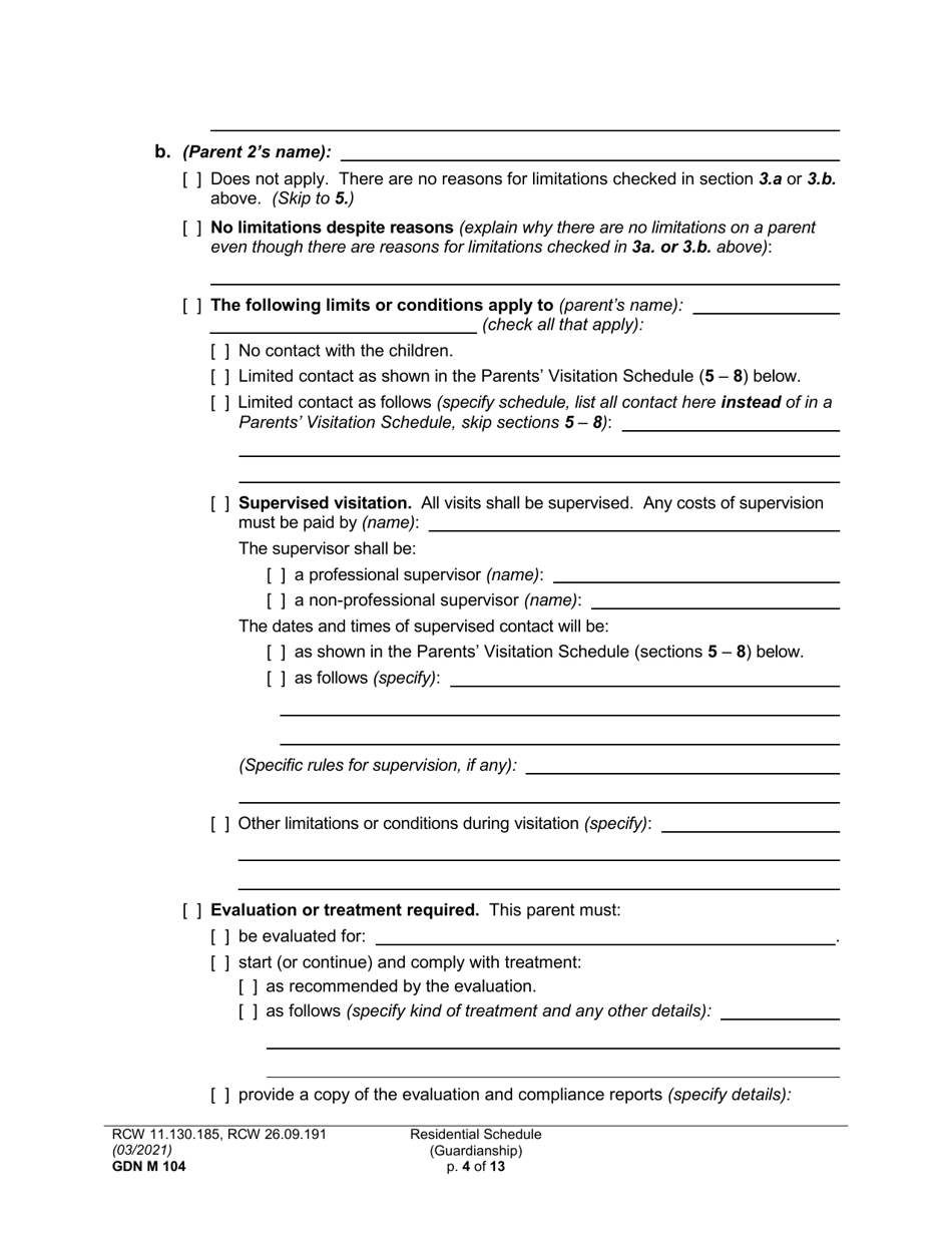 Form GDN M104 Residential Schedule (Guardianship) - Washington, Page 4