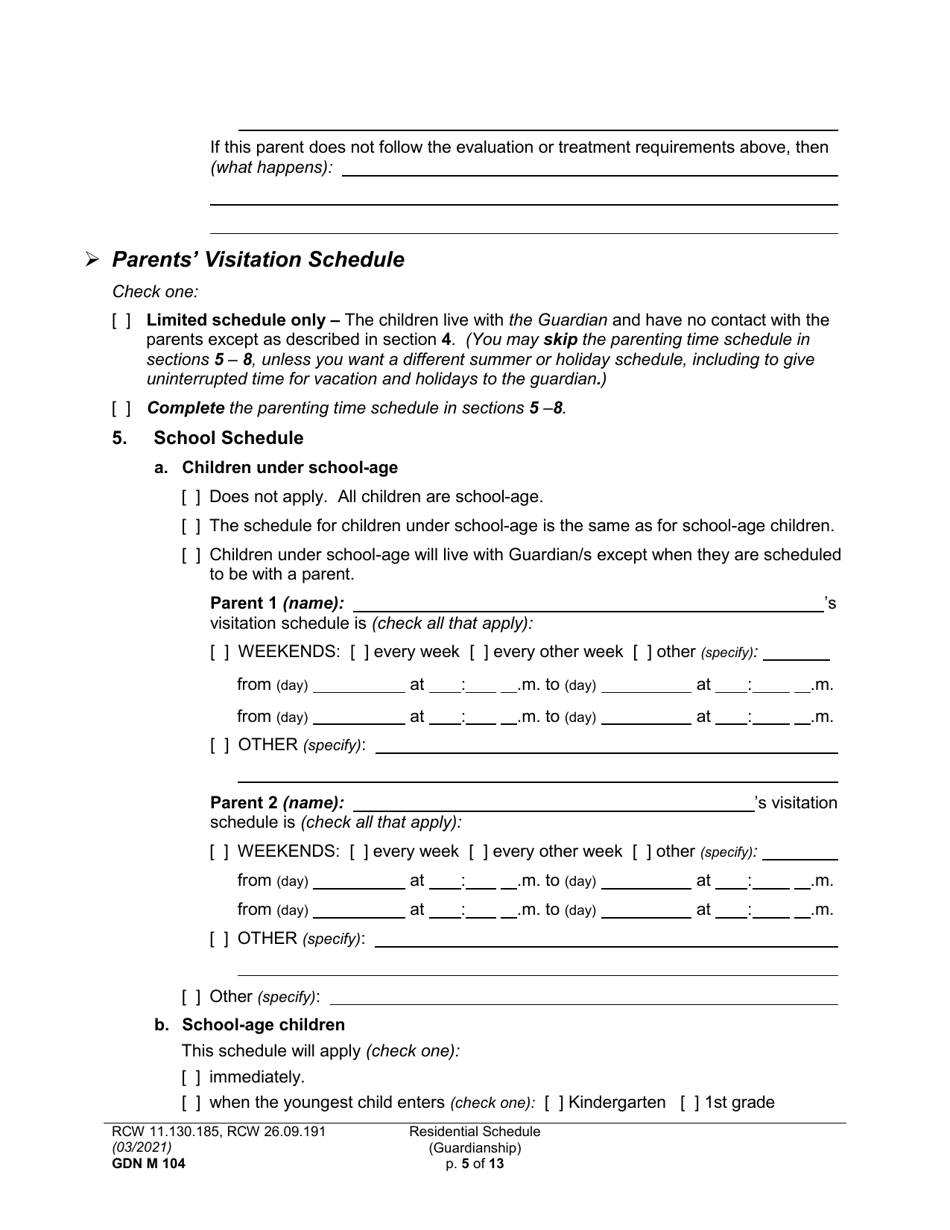 Form GDN M104 Residential Schedule (Guardianship) - Washington, Page 5