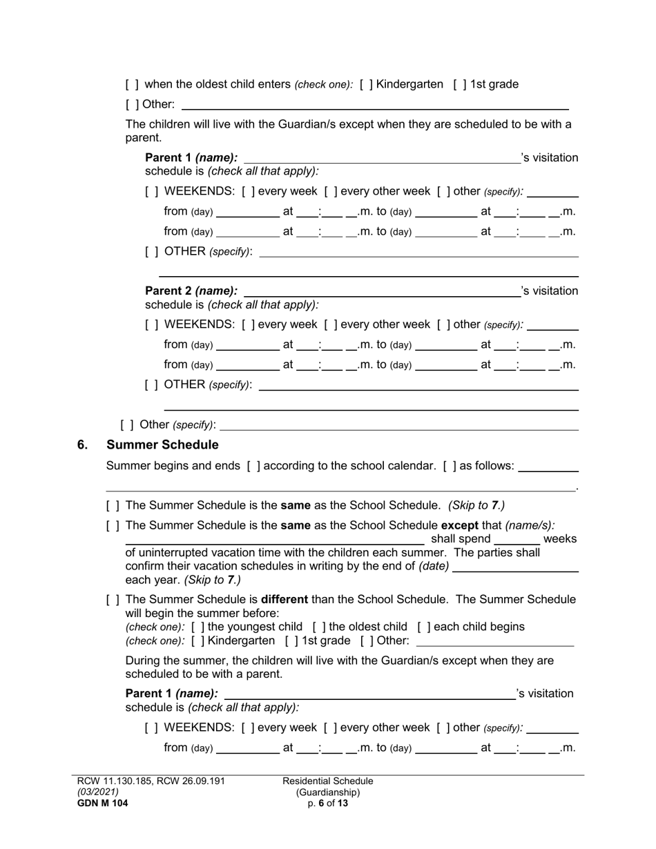 Form GDN M104 Residential Schedule (Guardianship) - Washington, Page 6