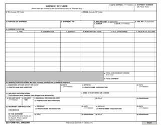 DD Form 165 Shipment of Funds
