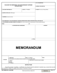 Document preview: DD Form 281A Voucher for Emergency or Extraordinary Expense Expenditures - Memorandum