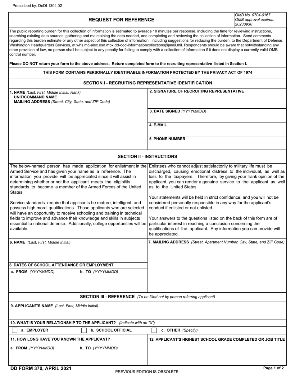 dd-form-370-download-fillable-pdf-or-fill-online-request-for-reference-2009-2024-templateroller