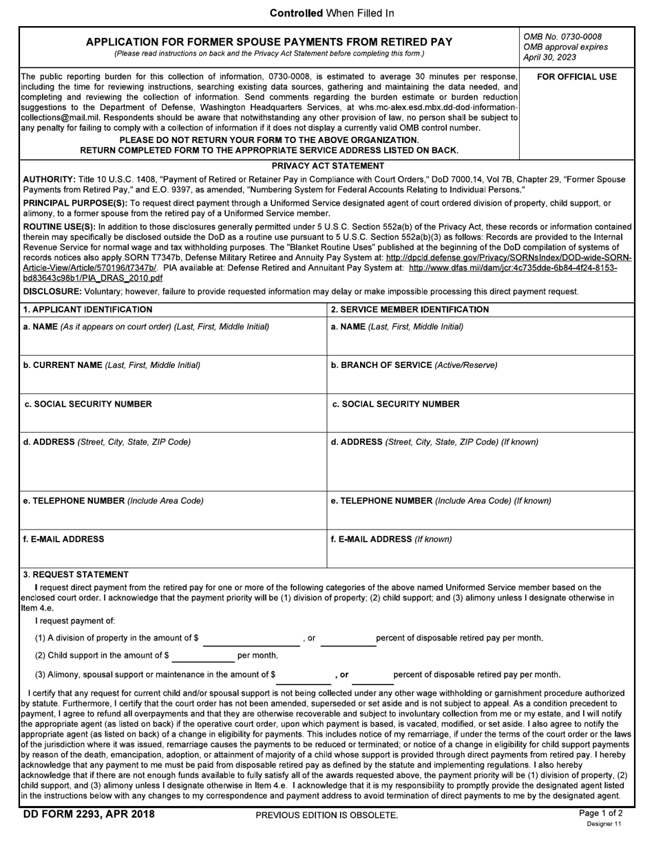 DD Form 2293 - Fill Out, Sign Online and Download Fillable PDF |  Templateroller