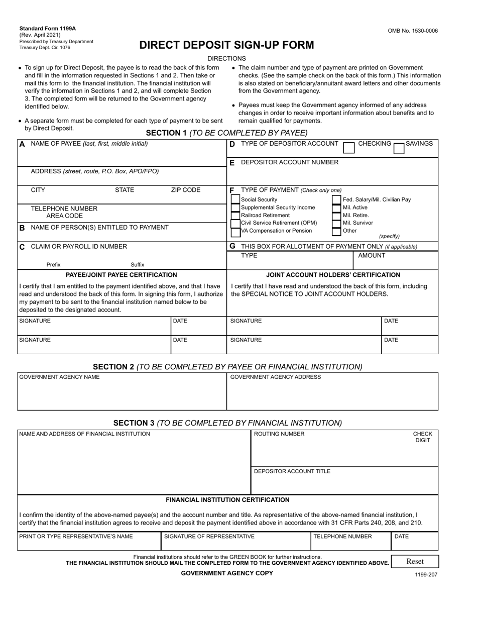 Form SF-1199A Direct Deposit Sign-Up Form, Page 1
