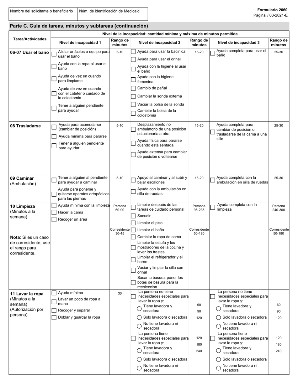 Formulario 2060 Cuestionario De Valoracion De Necesidades Y Guia De Tareas Y Horas - Texas (Spanish), Page 4