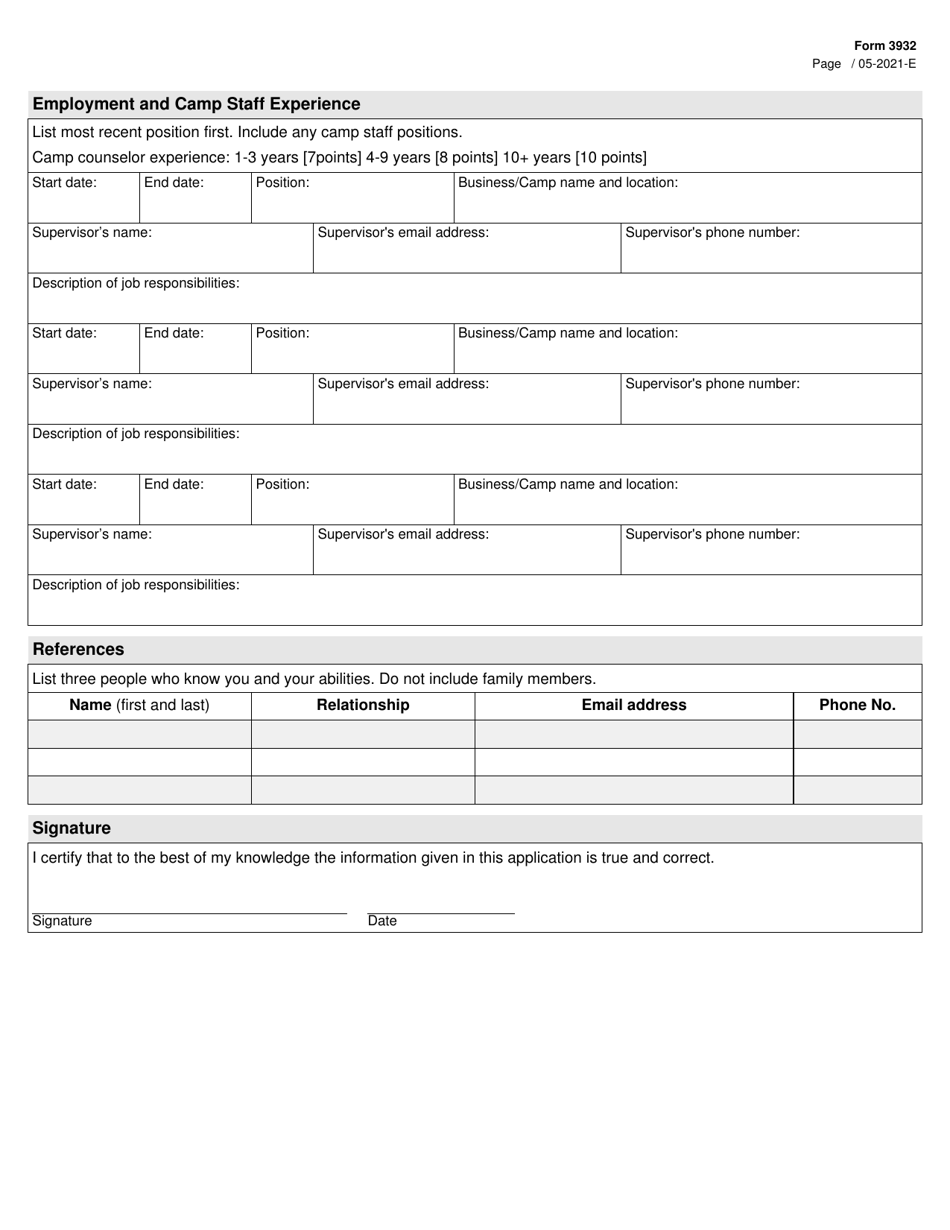 Form 3932 Camp Sign Application for Counselors - Texas, Page 3