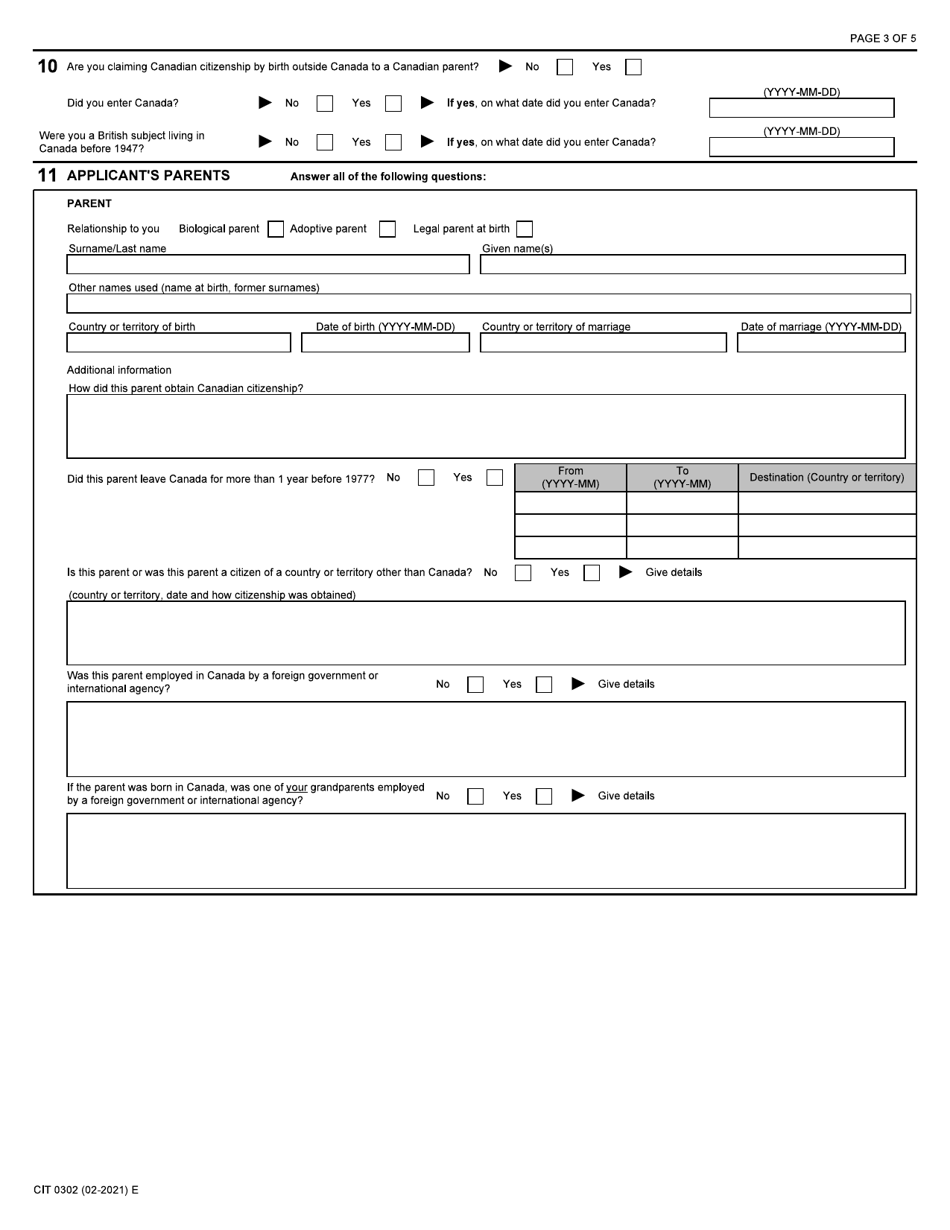 Form CIT0302 Application to Renounce Canadian Citizenship Under Subsection 9(1) - Canada, Page 3