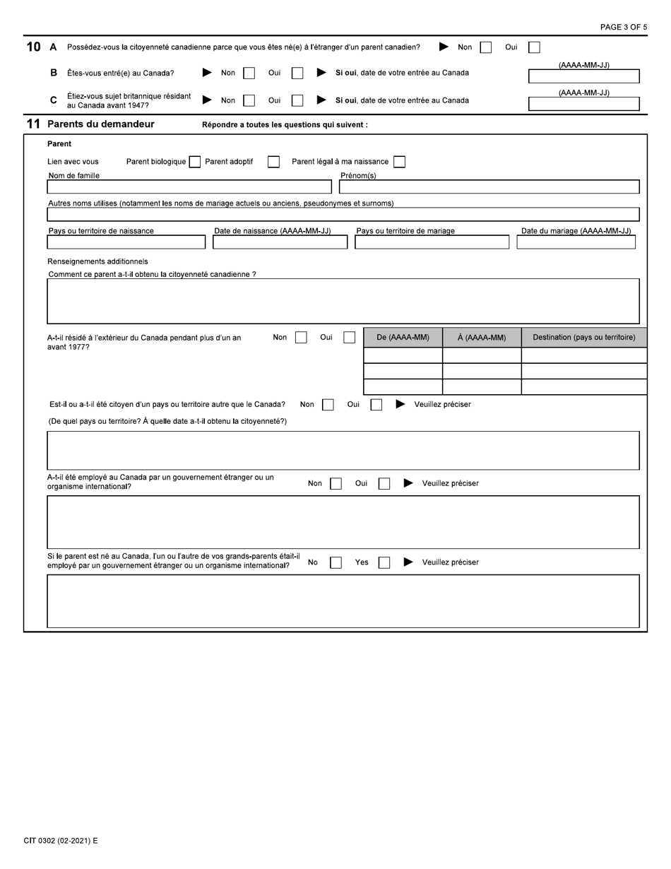 Forme CIT0302 Demande De Repudiation De La Citoyennete Canadienne En Vertu Du Paragraphe 9(1) - Canada (French), Page 3