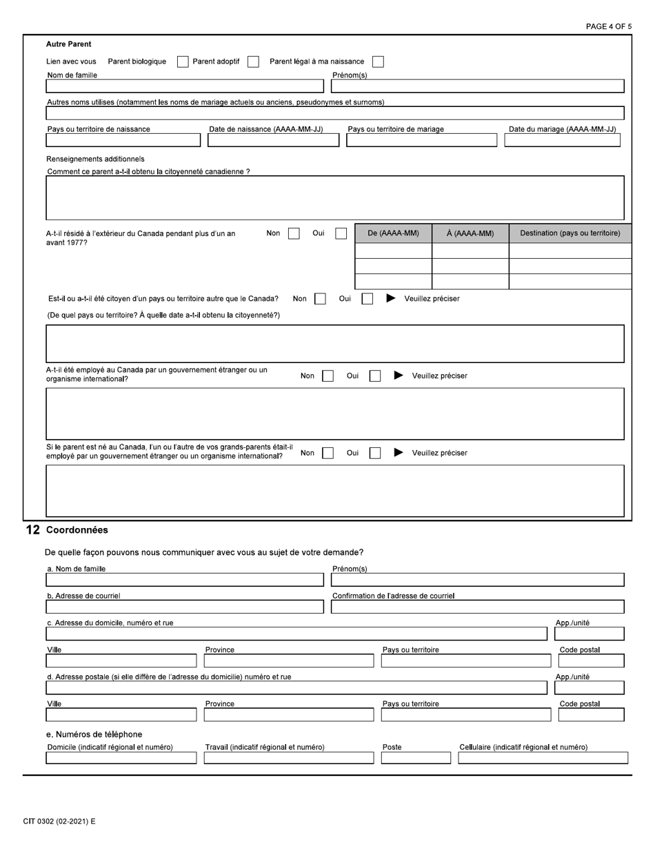 Forme CIT0302 Demande De Repudiation De La Citoyennete Canadienne En Vertu Du Paragraphe 9(1) - Canada (French), Page 4