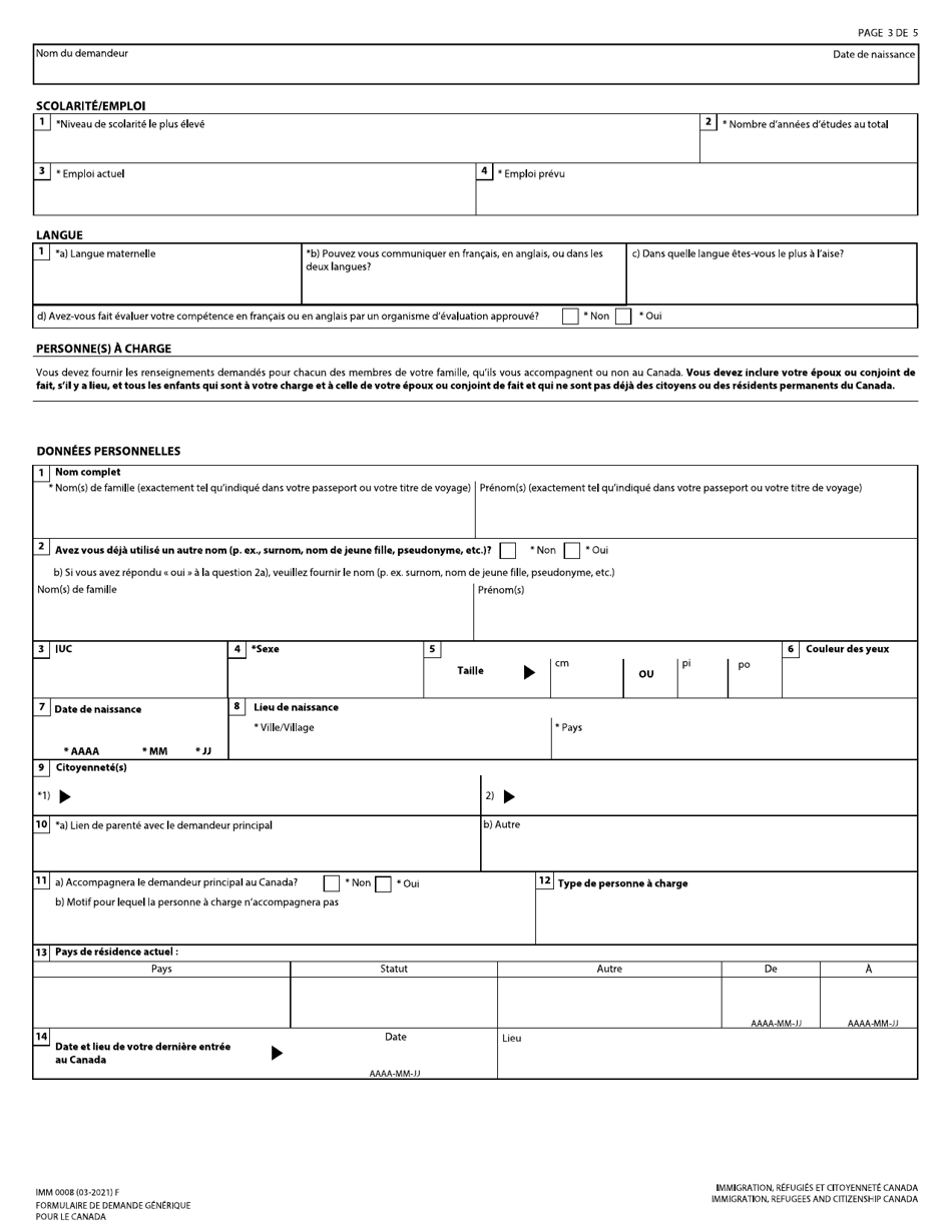 Forme IMM0008 Formulaire De Demande Generique Pour Le Canada - Canada (French), Page 3