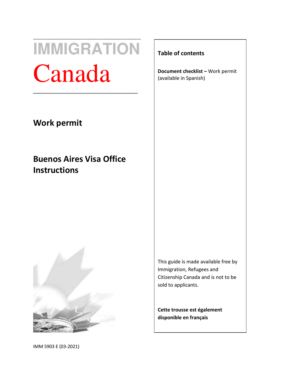 Form IMM5903 Application for a Work Permit - Checklist - Buenos Aires - Canada (English / Spanish), Page 1