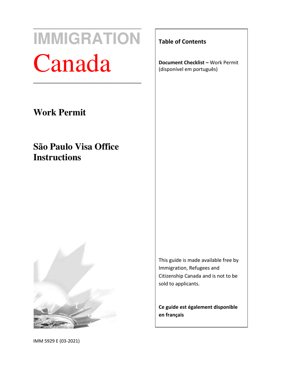 Form IMM5929 Application for a Work Permit - Checklist - San Paulo - Canada (English / Portuguese), Page 1