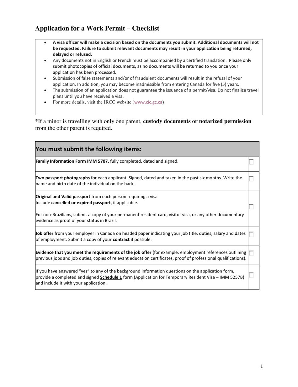 Form IMM5929 Application for a Work Permit - Checklist - San Paulo - Canada (English / Portuguese), Page 2