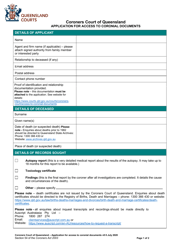 Application for Access to Coronial Documents - Queensland, Australia