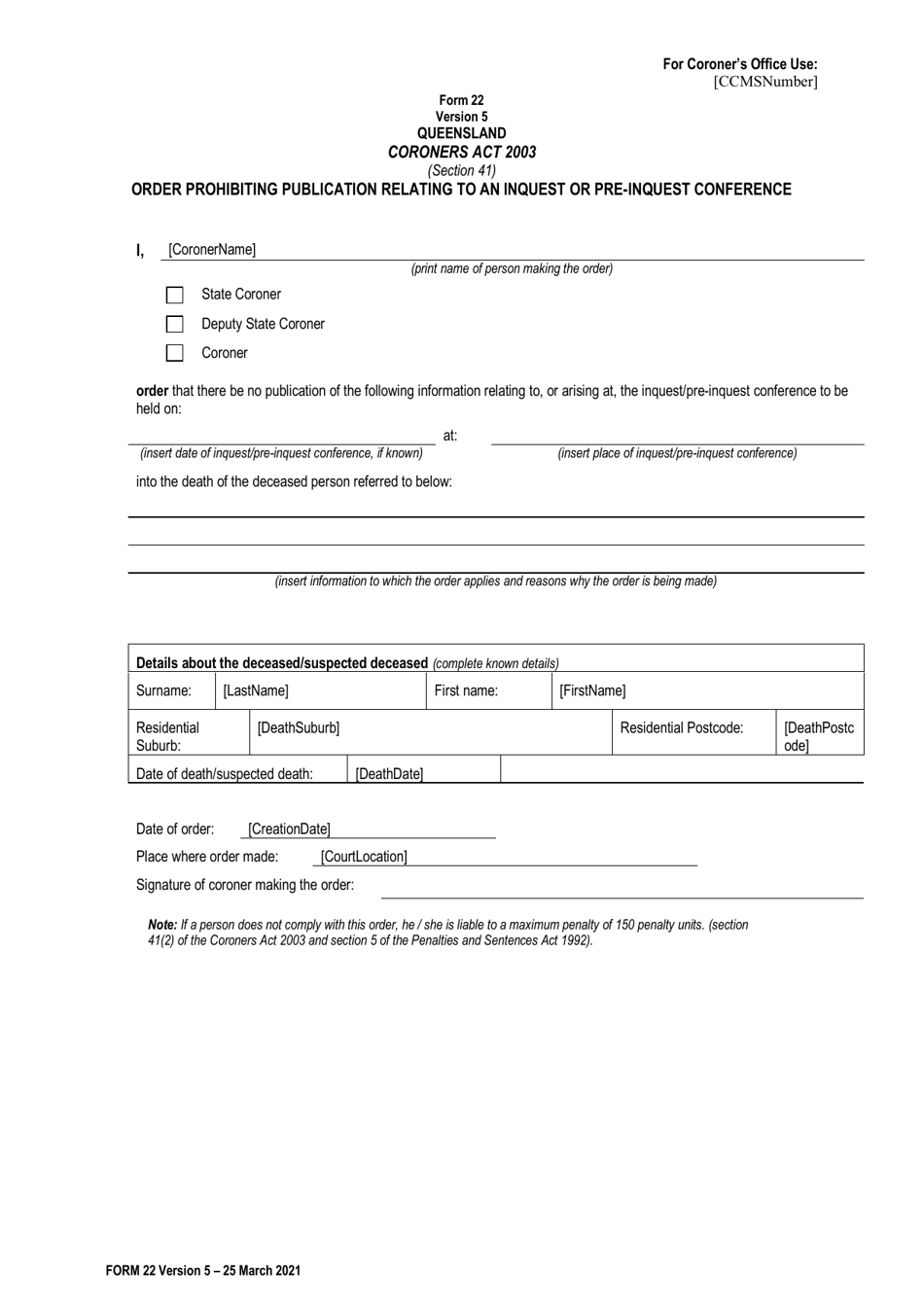 Form 22 - Fill Out, Sign Online and Download Printable PDF, Queensland ...