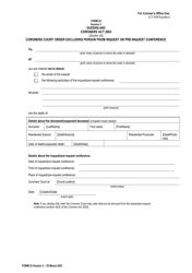 Document preview: Form 23 Coroners Court Order Excluding Person From Inquest or Pre-inquest Conference - Queensland, Australia